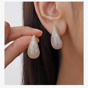 Gold Large Chunky Teardrop rhinestone Earrings New